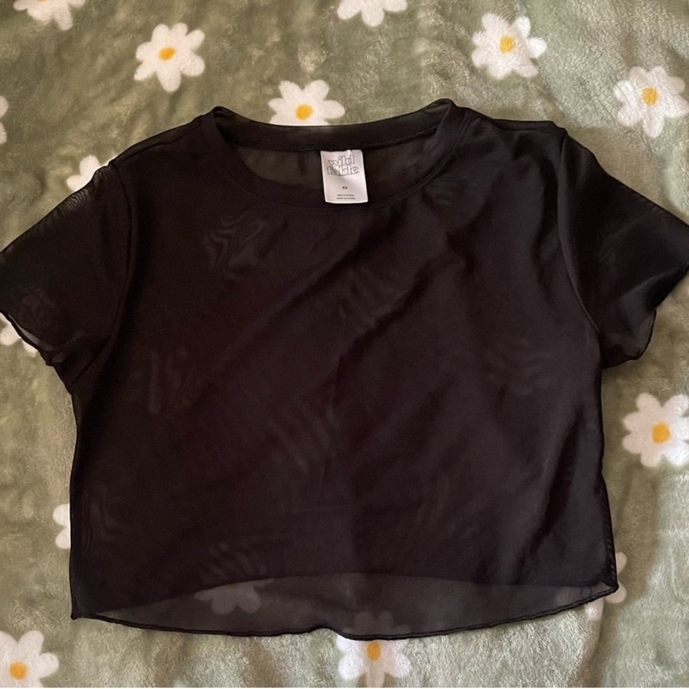 Wild Fable Black Sheer Mesh Short Sleeve Crop Top Cover Up
